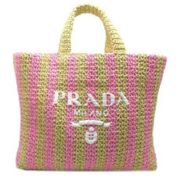 Prada Handbags - Prada RAFIA Raffia Tote Bag Shoulder Straw Tan Beige Pink